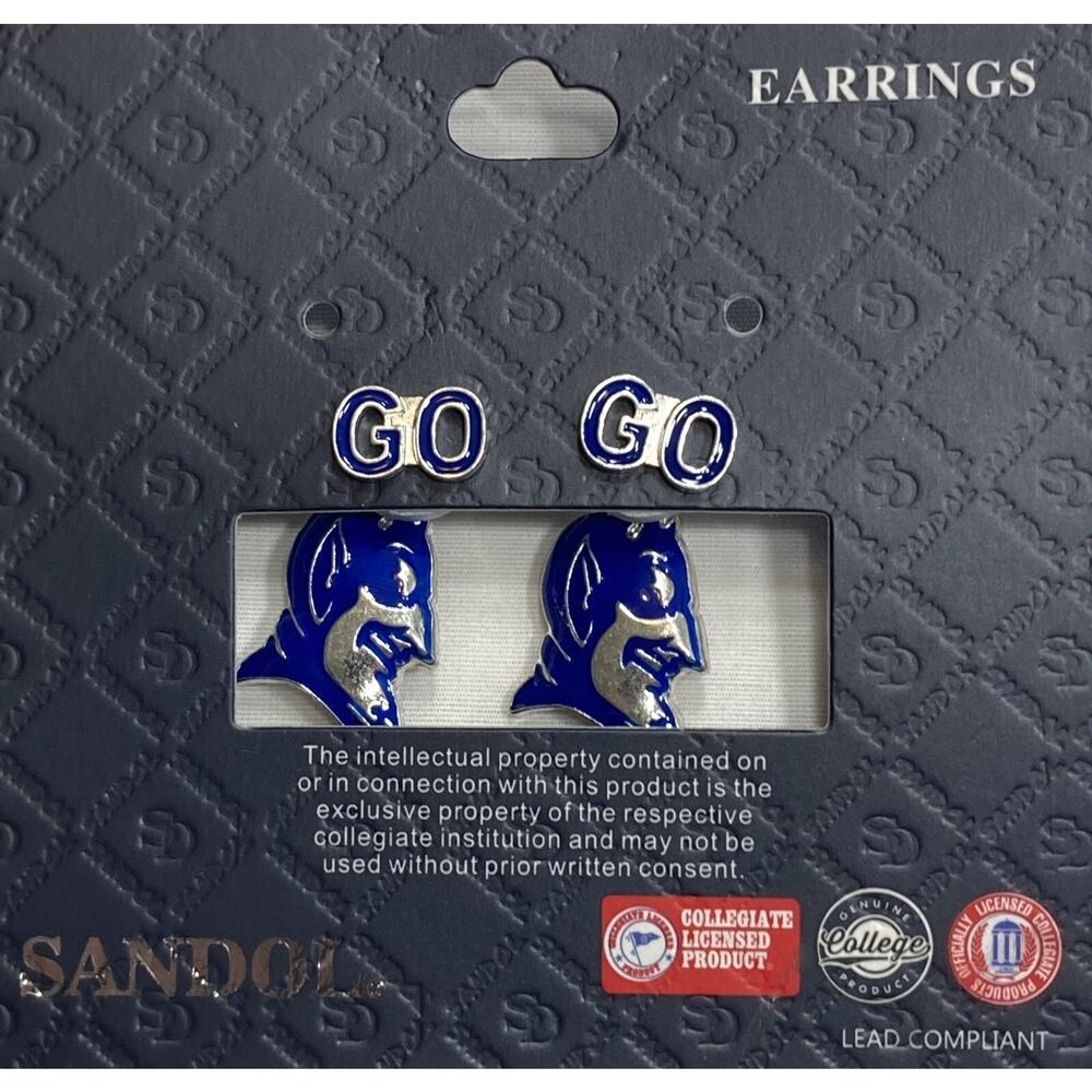 New Duke Blue Devils Women's Evie "GO GO" Silver Stud Earrings, NCAA